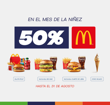 Mes de la niñez - 50% en Mcdonald´s